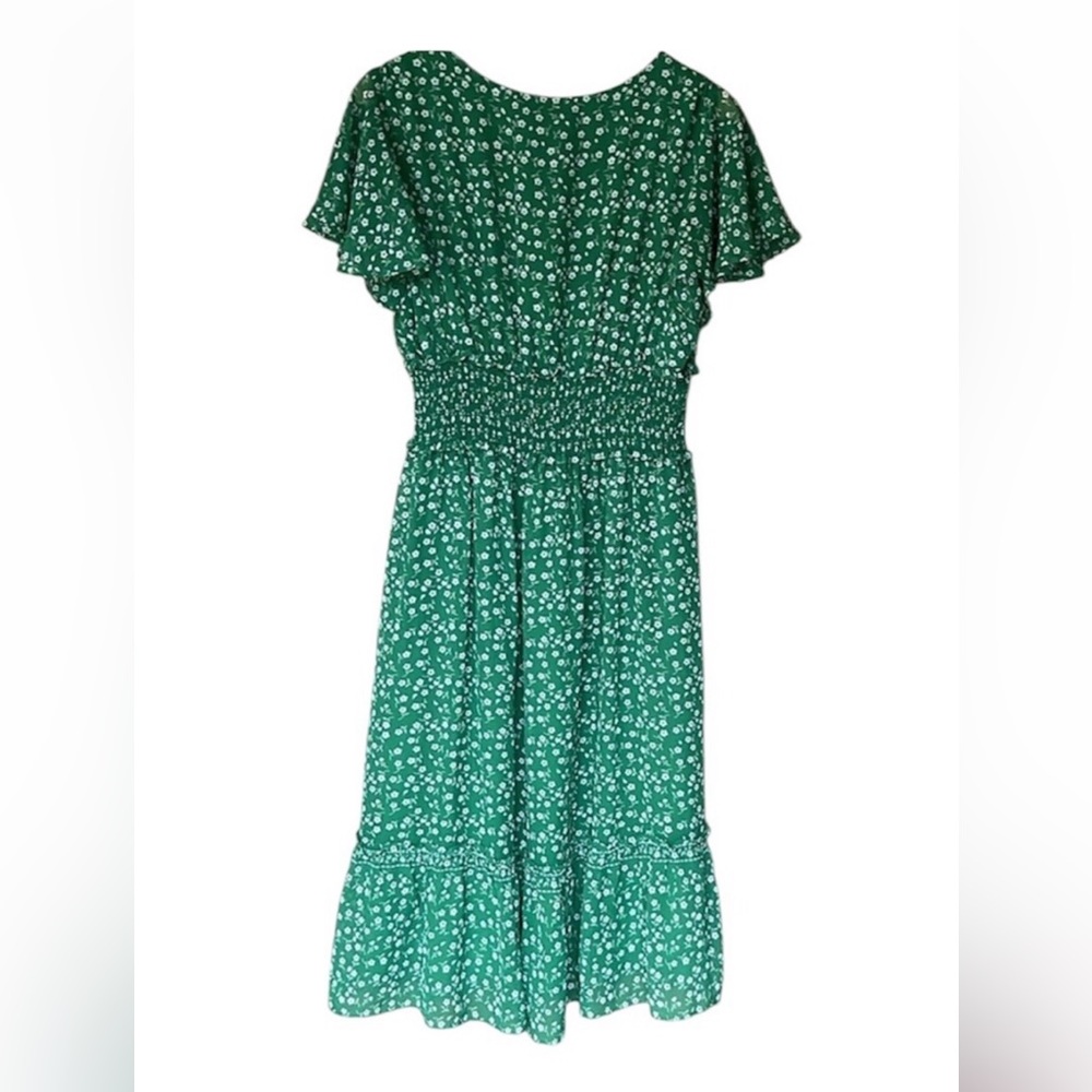 Max Studio Green Ditsy Floral Flutter Sleeve Ruffle Midi Dress Medium - Picture 6 of 6